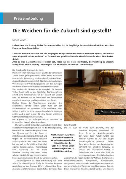 Woodline Parquetry und Der Parkett Riese Pressemitteilung (Cover)